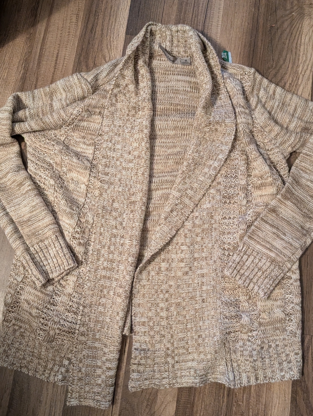 jason maxwell Marled Beige Open-Front Cable Knit Cardigan